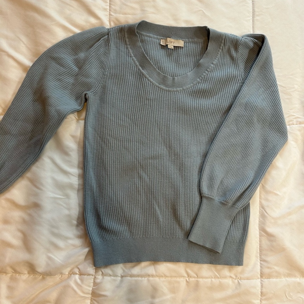 LOFT Blue Ribbed Knit Top